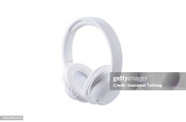 white headphone isolate on white background. - earbud stock pictures, royalty-free photos & images