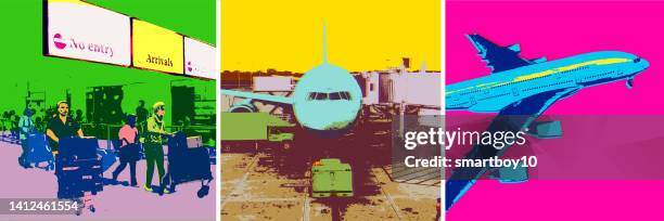 airport themed montage - travel montage stock illustrations