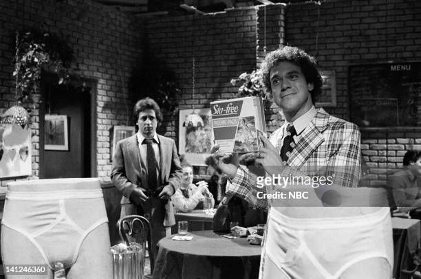 Episode 2 -- Pictured: Joe Piscopo as spokesperson during the 'Cheap Laughs' skit on October 10, 1981 --