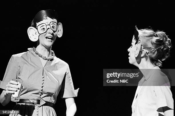 Episode 2 -- Pictured: Mary Gross as Bizarro, Robin Duke as Bizarro during the 'The Bizarro World' skit on October 10, 1981 --