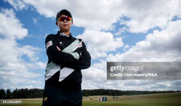 Hyo Joo Kim of South Korea poses for a portrait during the Pro-Am prior to the AIG Women's Open at Muirfield on August 02, 2022 in Gullane, Scotland.