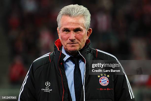 Head coach Jupp Heynckes of Muenchen looks on prior to the UEFA Champions League Round of 16 second leg match between FC Bayern Muenchen and FC Basel...