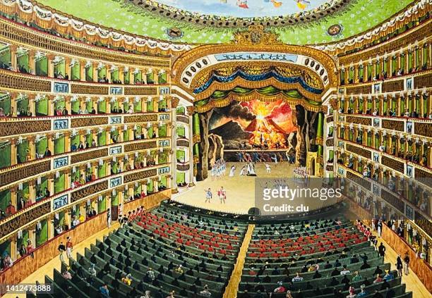 naples, theater san carlo indoors, view of the stage - theater industry stock illustrations