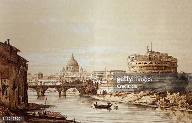 rome, view across the tiber to the castel sant'angelo - castel sant'angelo 幅插畫檔、美工圖案、卡通及圖標