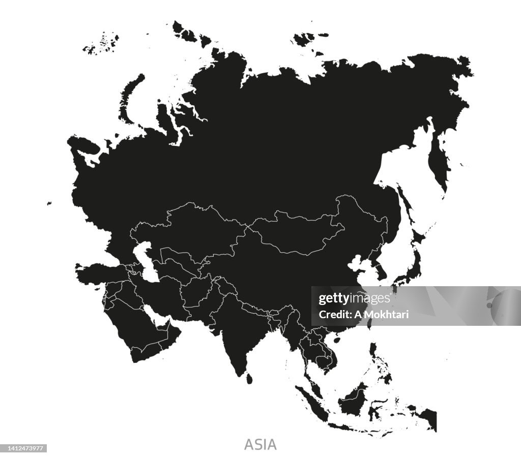 Carte de l’Asie avec les détails et le nom de chaque pays.