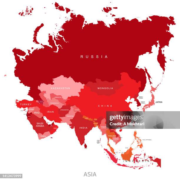 map of asia with details and the name of each country. - asia map vector stock illustrations