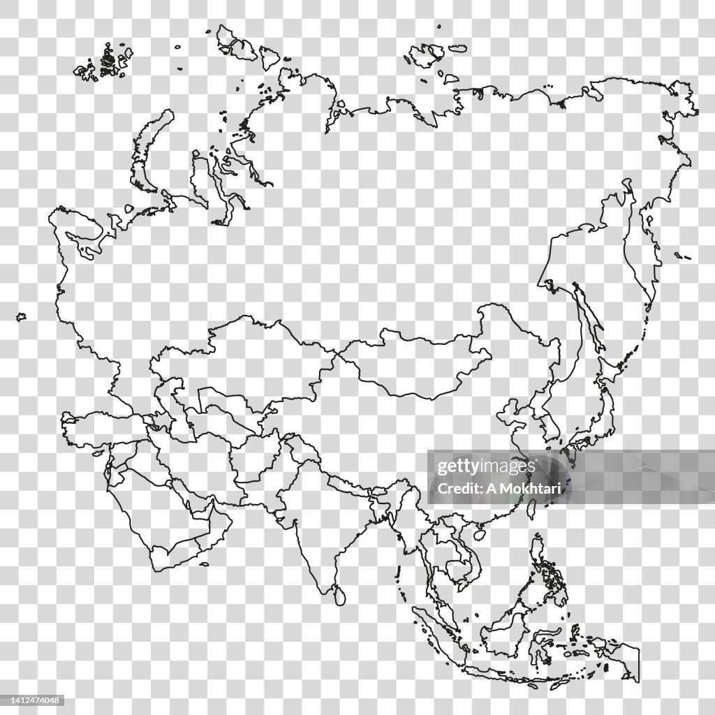 Asia Contur Asia Map With Outline Is Details On A Transparent Background High-Res ...