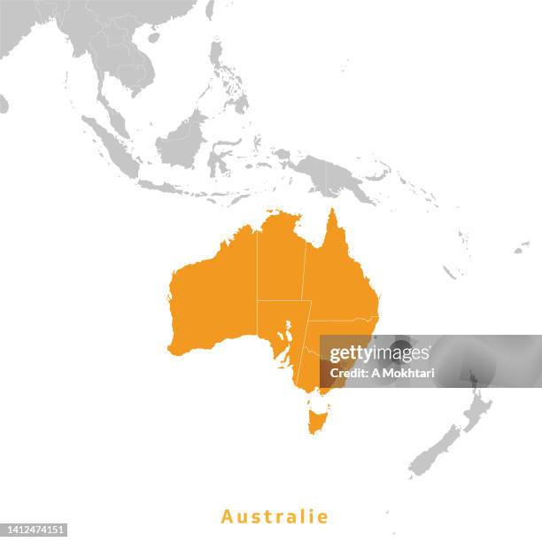 ilustraciones, imágenes clip art, dibujos animados e iconos de stock de mapa de australia y sobre asia. - adelaida