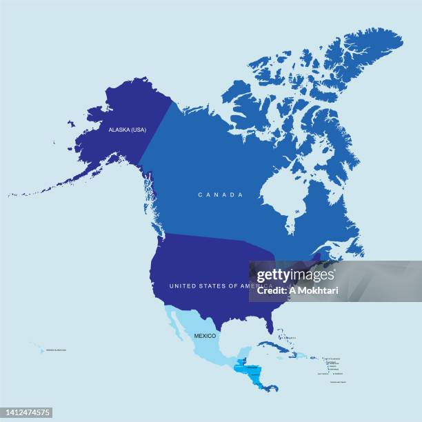 nordamerika mit details und namen jedes landes. - map canada stock-grafiken, -clipart, -cartoons und -symbole