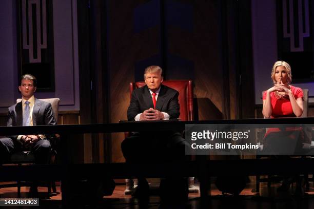 Donald Trump, Donald Trumpr, Jr and Ivanka Trump during the Celebrity Apprentice livre season finale on May 16, 2010 in New York City.