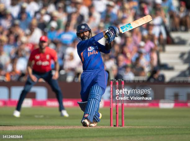 Dinesh Karthik of India batting during the International Twenty20 match between England and India at Trent Bridge on July 10, 2022 in Nottingham,...
