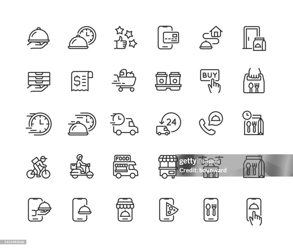 Food Delivery Line Icons Editable Stroke
