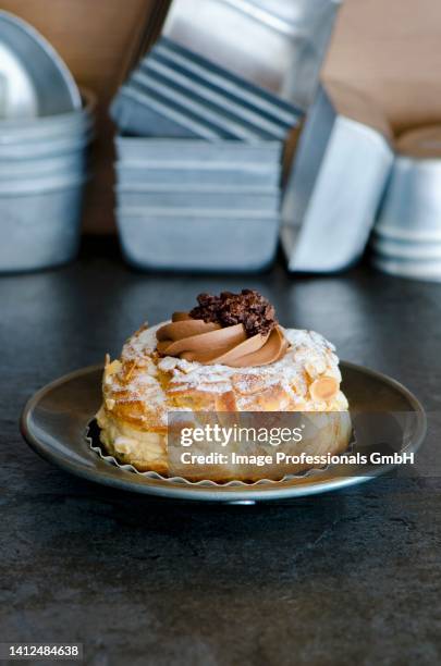 paris brest (choux pastry filled with cream, france) - choux pastry stock pictures, royalty-free photos & images