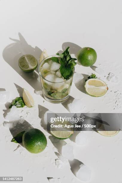 high angle view of drink on table,indooroopilly,queensland,australia - caipirinha foto e immagini stock