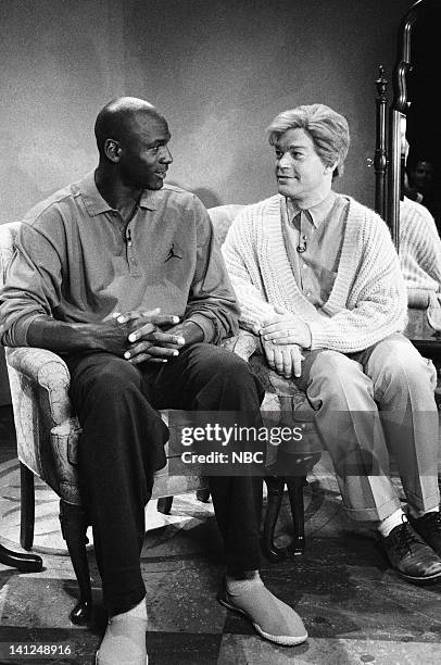 Episode 1 -- Pictured: Michael Jordan, Al Franken as Stuart Smalley during the 'Daily Affirmation' skit on September 28, 1991 -- Photo by: Raymond...