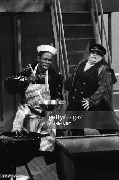 Episode 1 -- Pictured: Chris Rock as Young Pop, Chris Farley as Captain during the 'Tales From The Barbecue' skit on September 28, 1991 -- Photo by:...