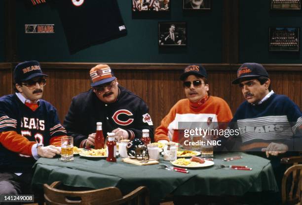 Episode 10 -- Pictured: Robert Smigel as Carl Wollarski, Chris Farley as Todd O'Connor, Mike Myers as Pat Arnold, Joe Mantegna as Bill Swerski during...