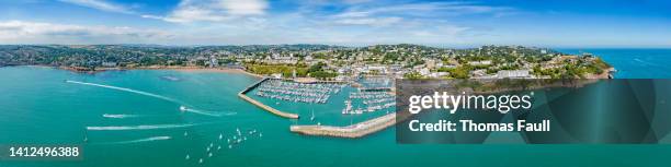 panorama over torquay harbour and town - torquay stock pictures, royalty-free photos & images