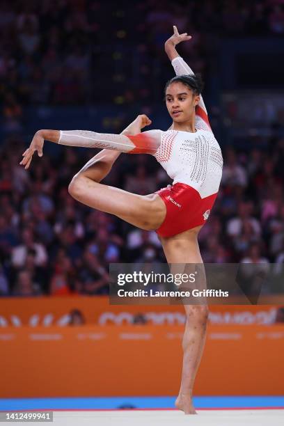 Ondine Achampong of Team England competes during Women's Floor Exercise Final on day five of the Birmingham 2022 Commonwealth Games at Arena...