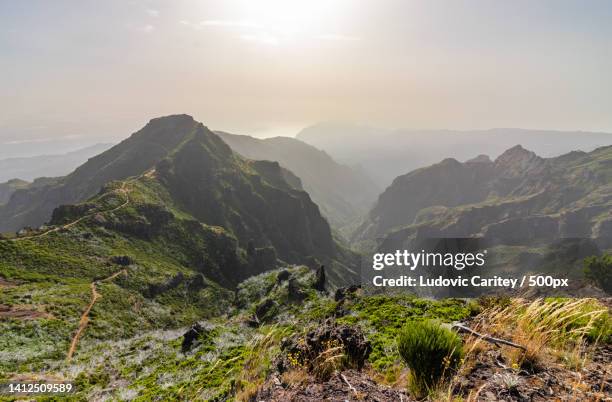 scenic view of mountains against sky,pico ruivo,portugal - pico ruivo stock pictures, royalty-free photos & images