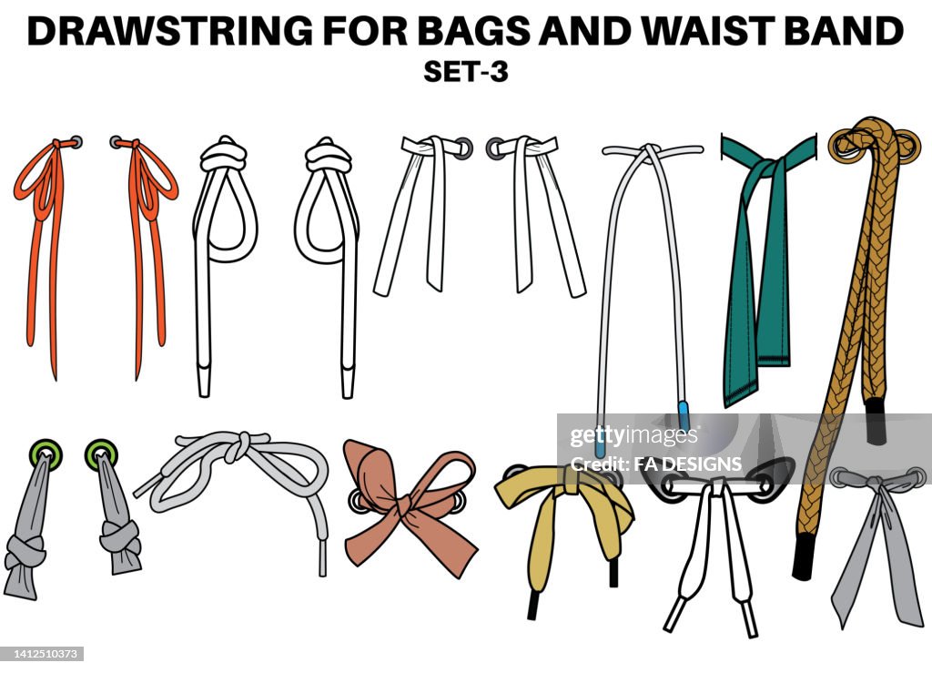 Drawstrings Work Drawstring Cord Flat Sketch Vector Illustrator Set Of Bow Knot Draw ...
