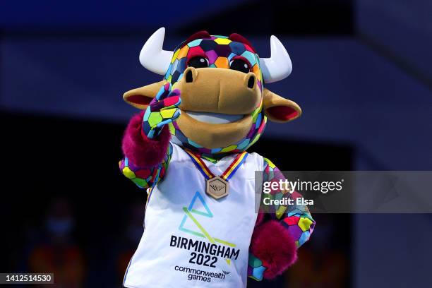 Perry, the Commonwealth Games 2022 mascot is seen on day five of the Birmingham 2022 Commonwealth Games at Sandwell Aquatics Centre on August 02,...