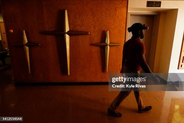 Voter heads to the polling station to cast their ballot in the Kansas Primary Election at Merriam Christian Church on August 02, 2022 in Merriam,...