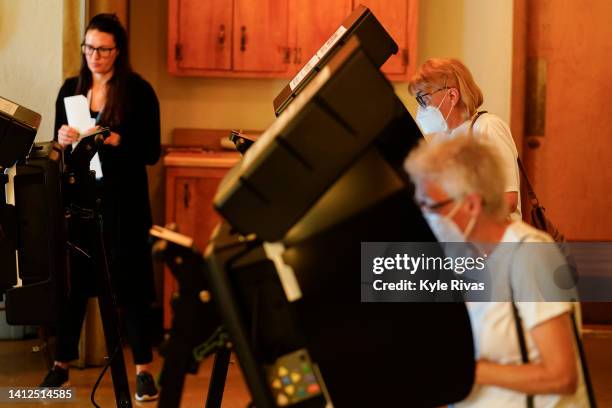 Voters cast their ballots in the Kansas Primary Election at Merriam Christian Church on August 02, 2022 in Merriam, Kansas. Voters in Kansas will...