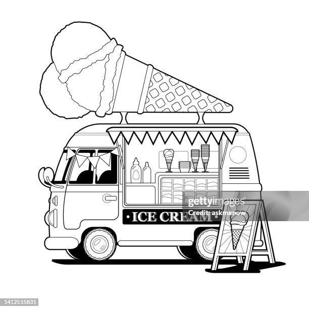 stockillustraties, clipart, cartoons en iconen met ice cream van - coloring book