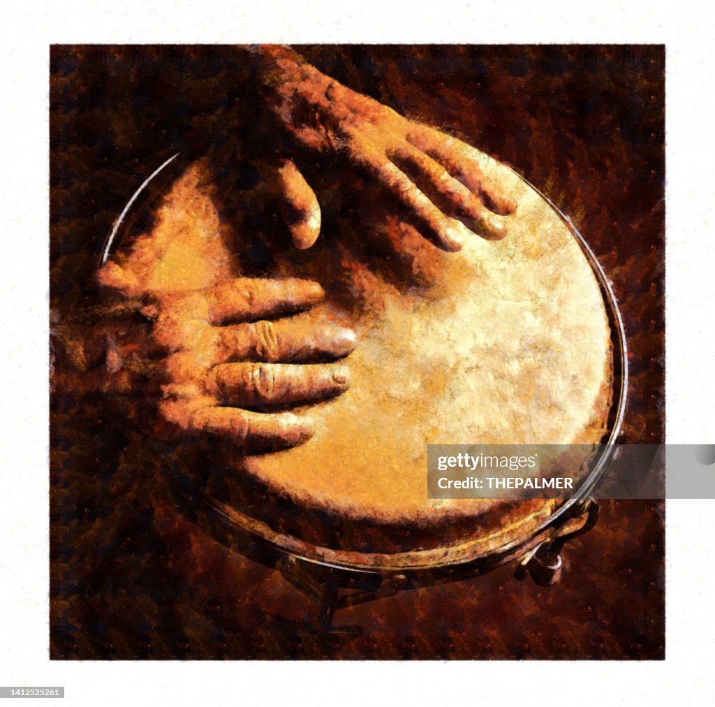 Old man playing congas - digital photo manipulation