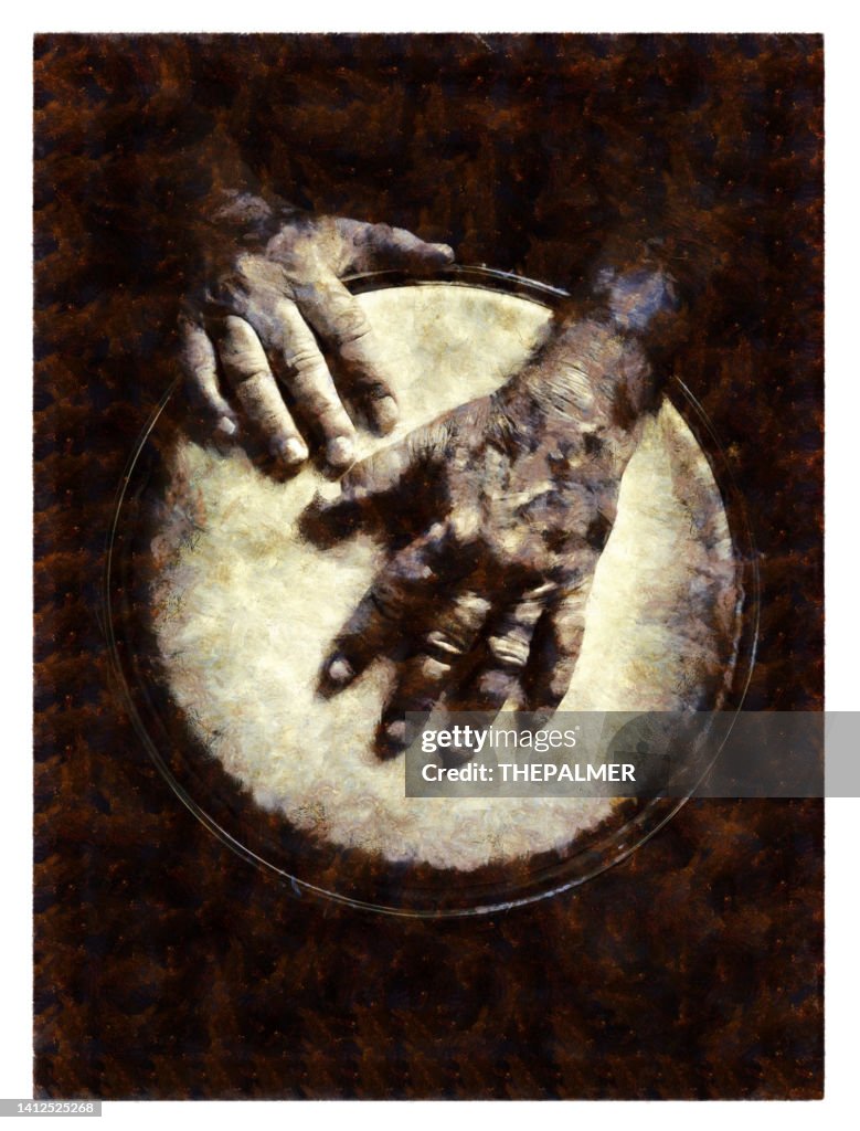 Hands playing congas - digital photo manipulation