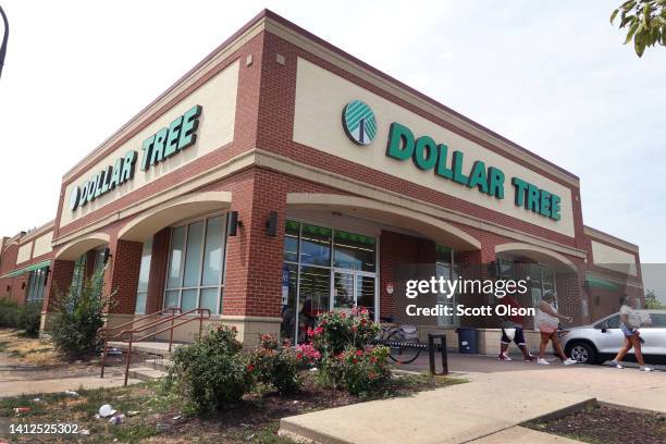 Customers shop at a Dollar Tree store in the Austin neighborhood on August 02, 2022 in Chicago, Illinois. Discount stores have seen a double digit...