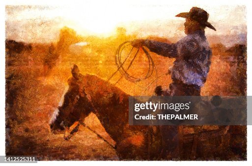 Cowboy on rodeo riding horse - digital manipulation Cowboy on rodeo riding horse - digital manipulation