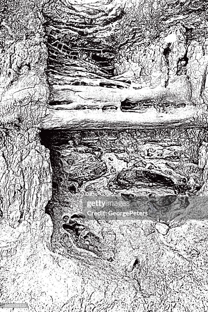 Surreal landscape with caves and arches