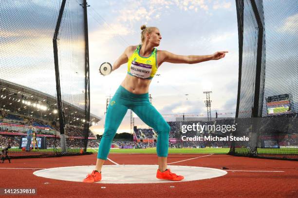 Taryn Gollshewsky of Team Australia competes during the Women's Discus Throw Final on day five of the Birmingham 2022 Commonwealth Games at Alexander...