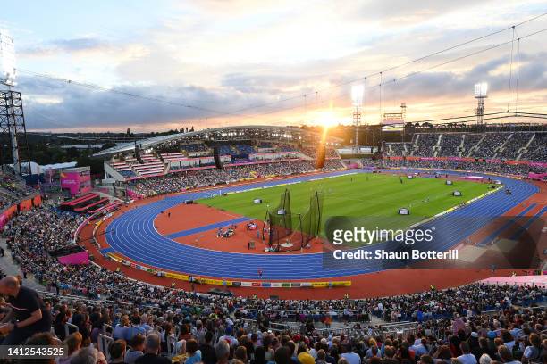 General view inside the stadium during the Athletics events on day five of the Birmingham 2022 Commonwealth Games at Alexander Stadium on August 02,...