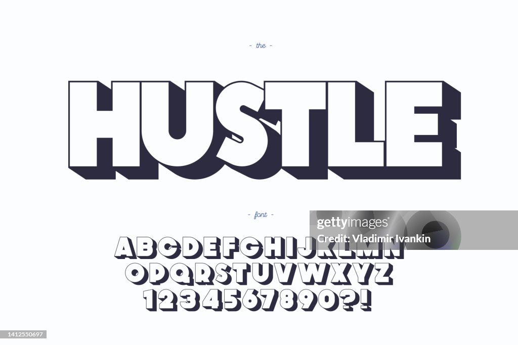 Vector hustle font 3d bold style