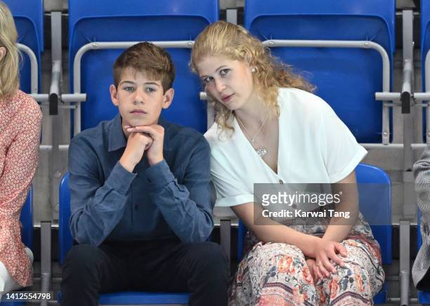 James Viscount Severn and Lady Louise Windsor attend the hockey during the 2022 Commonwealth Games on August 02, 2022 in Birmingham, England.