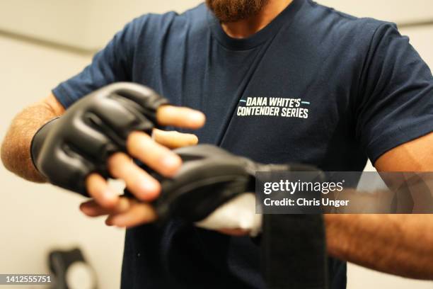 Connor Matthews warms up prior to his fight during Dana White's Contender Series season six, week two at UFC APEX on August 02, 2022 in Las Vegas,...