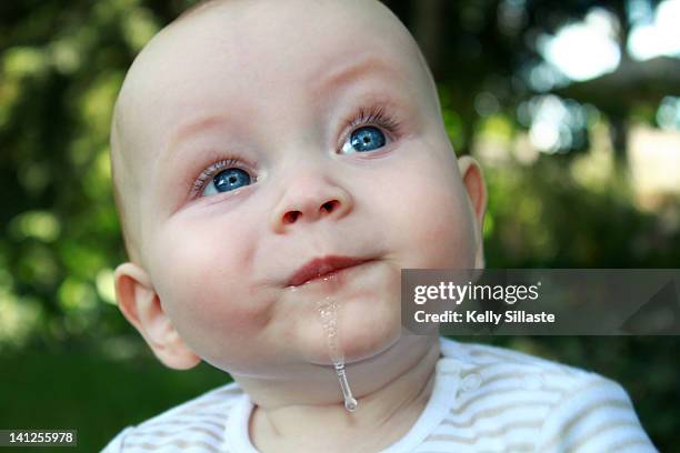 portrait of baby boy - saliva stock pictures, royalty-free photos & images