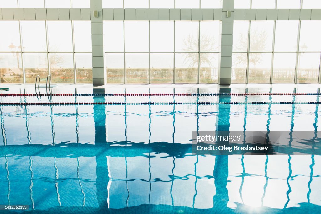 Luxury Indoor Swimming Pool Interior Background With Reflections In ...