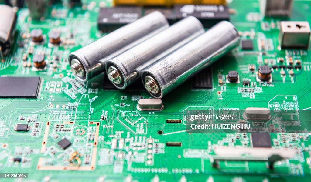 AA batteries on the blue circuit board