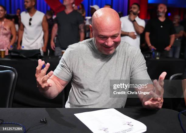 President Dana White reacts after the knockout by Chris Duncan of Scotland over Charlie Campbell in a lightweight fight during Dana White's Contender...