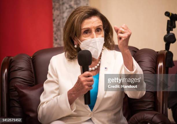 Speaker of the U.S. House Of Representatives Nancy Pelosi , attends a meeting at the Legislative Yuan, Taiwan's house of parliament, with Tsai...