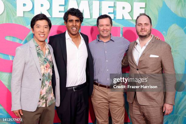 Dan Lin, Jay Chandrasekhar, Jeff Small, and Nick Reynolds attend the premiere of Universal Pictures' "Easter Sunday" at TCL Chinese Theatre on August...