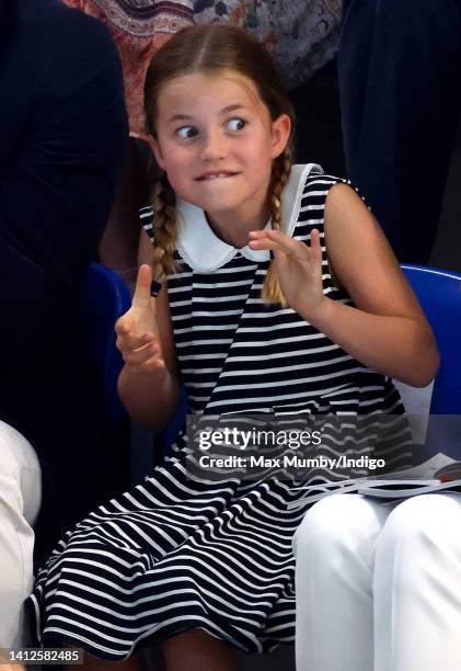 Princess Charlotte of Cambridge watches the swimming competition at the Sandwell Aquatics Centre during the 2022 Commonwealth Games on August 2, 2022...