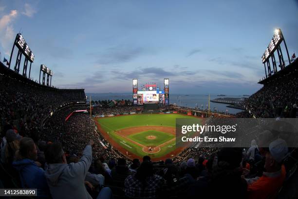 General view during the San Francisco Giants game against the Los Angeles Dodgers at Oracle Park on August 02, 2022 in San Francisco, California.