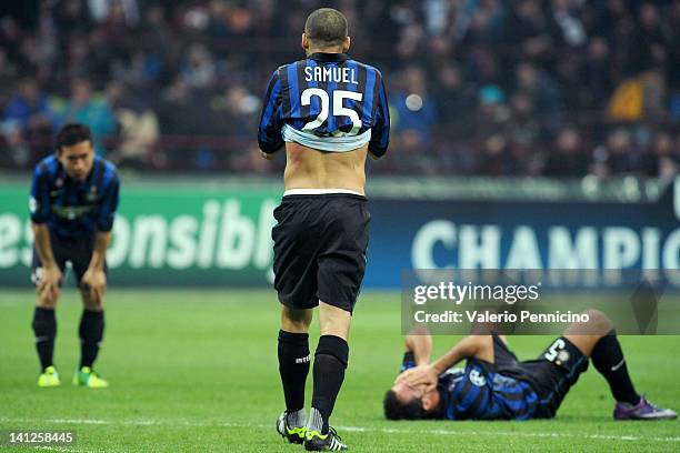 Players of FC Internazionale Milano at the end of the UEFA Champions League Round of 16 second leg match between FC Internazionale Milano and...