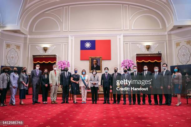 Speaker of the U.S. House Of Representatives Nancy Pelosi , center left, meets Taiwan's President Tsai Ing-wen, center right, at the president's...