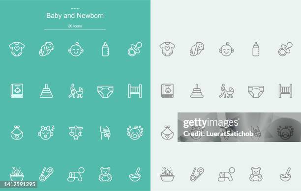 baby and newborn line icons - baby accessories the dummy stock illustrations